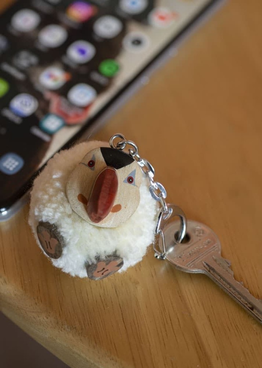 Lambland Keyrings & Gift Ideas | A Pair Of Hand Crafted Fluffy Pom Pom Puffin Keyrings